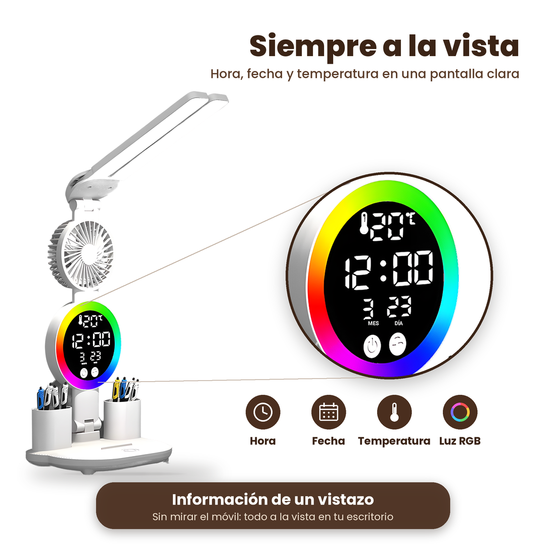 Brisaluz | Luz, Ventilador y Reloj en un solo producto para tu escritorio