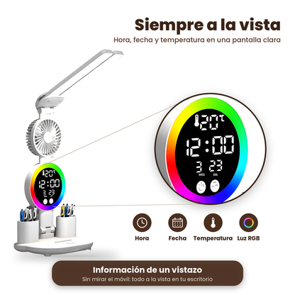 Brisaluz | Luz, Ventilador y Reloj en un solo producto para tu escritorio