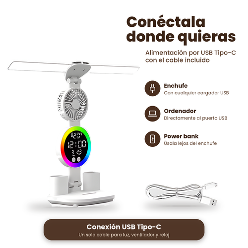 Brisaluz | Luz, Ventilador y Reloj en un solo producto para tu escritorio
